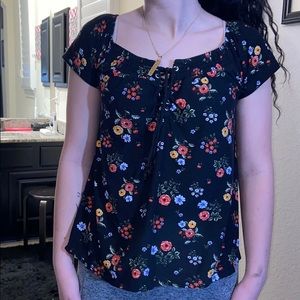 Floral Lace Up Top
